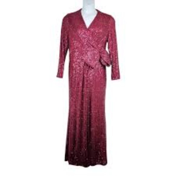 Eliza J ruby red sequin faux wrap bow sequin gown cocktail dress size 6 - Picture 3 of 6